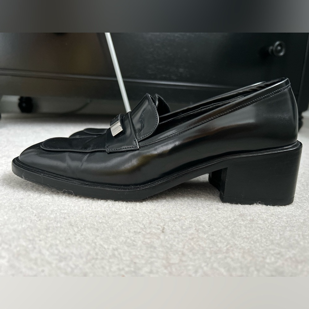 Gucci Black Leather Block Heel Loafer With Silver Metal Size 37 /US 7 B With Box - Picture 6 of 13